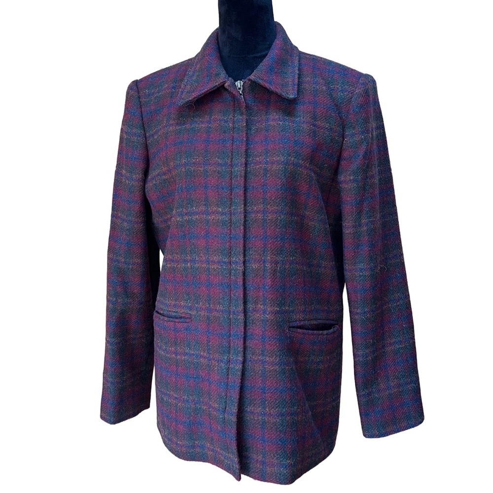 Vintage Women’s Plaid zip up jacket traditional wool holiday‎ classic mature